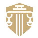 biała waga na złotym tle, niewidoczny biały napis komornik